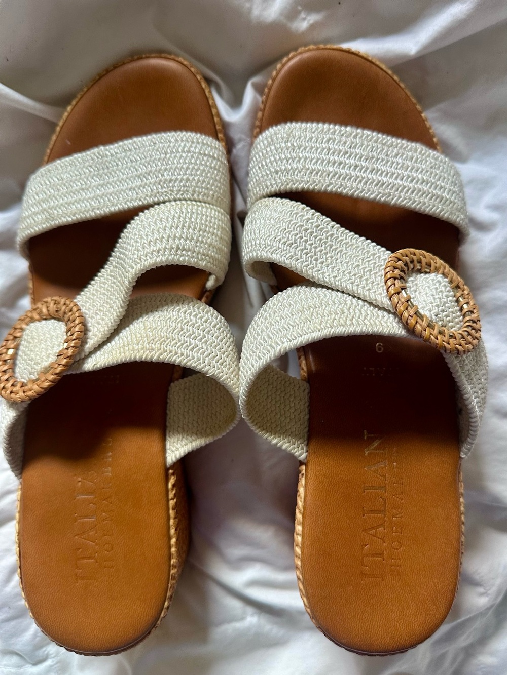 Italian Shoemaker Neutral Woven Slide Sandals with Woven Buckle - Women